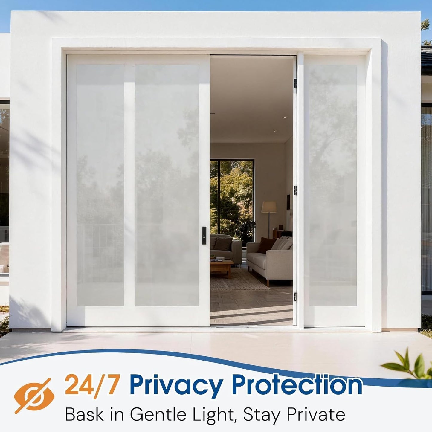 Homein Frosted Glass Window Privacy Film with Tools UV Blocking Privacy Film for Glass Windows, Static Cling No Glue Removable Reusable Anti Glare for Home Day and Night, Pure 17.5" x 78.7"