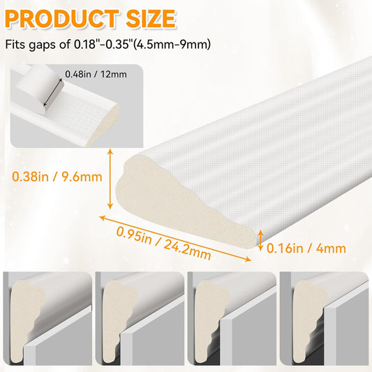236" Wedge-Shaped Foam Window Seal Strip, Door Weather Stripping, Soundproof Front Door Frame Seal, Self-Adhesive Winter Insulation for Doors & Windows, Draft Stopper Gap Filler, White
