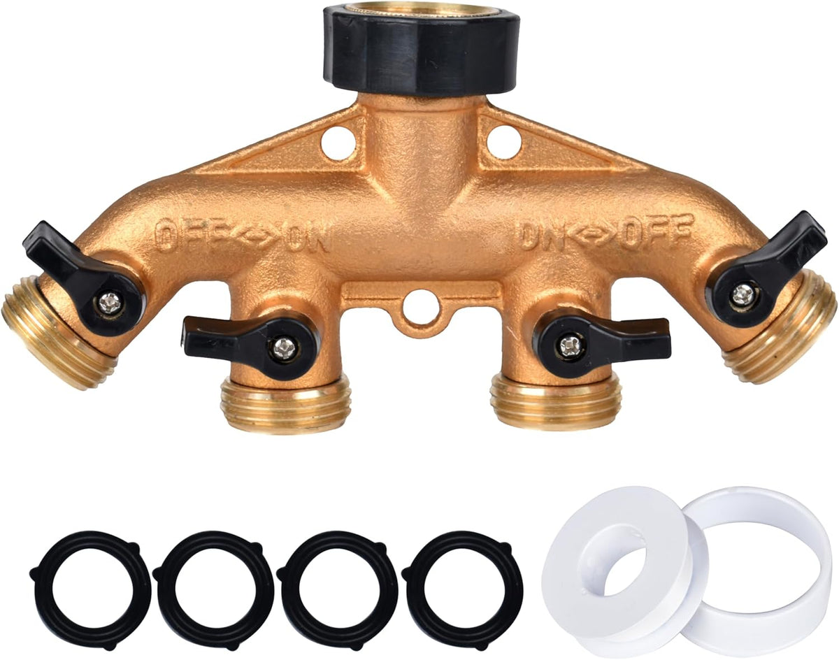 A30008-D Brass Hose Y Connector Brass Garden Hose Adapter, Garden Hose Splitter 2 Way Heavy Duty, Hose Bib Splitter with 2 Extra Rubber Washers-2PACK