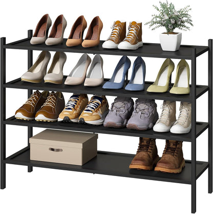 kiplant Small Shoe Rack, 4-Tier Bamboo Wood Shoe Rack for Entryway, Stackable Shoe Organizer for Hallway Closet, Free Standing Shoe Racks for Indoor & Outdoor