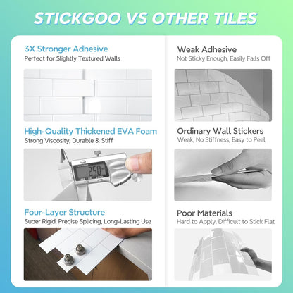 STICKGOO 10 Sheets Subway Tile Peel and Stick Backsplash, Extra Thick 3D Wall Tiles with Commercial-Grade Adhesive for Kitchen, Bathroom, Laundry Room,11.56"x8.38"(White)