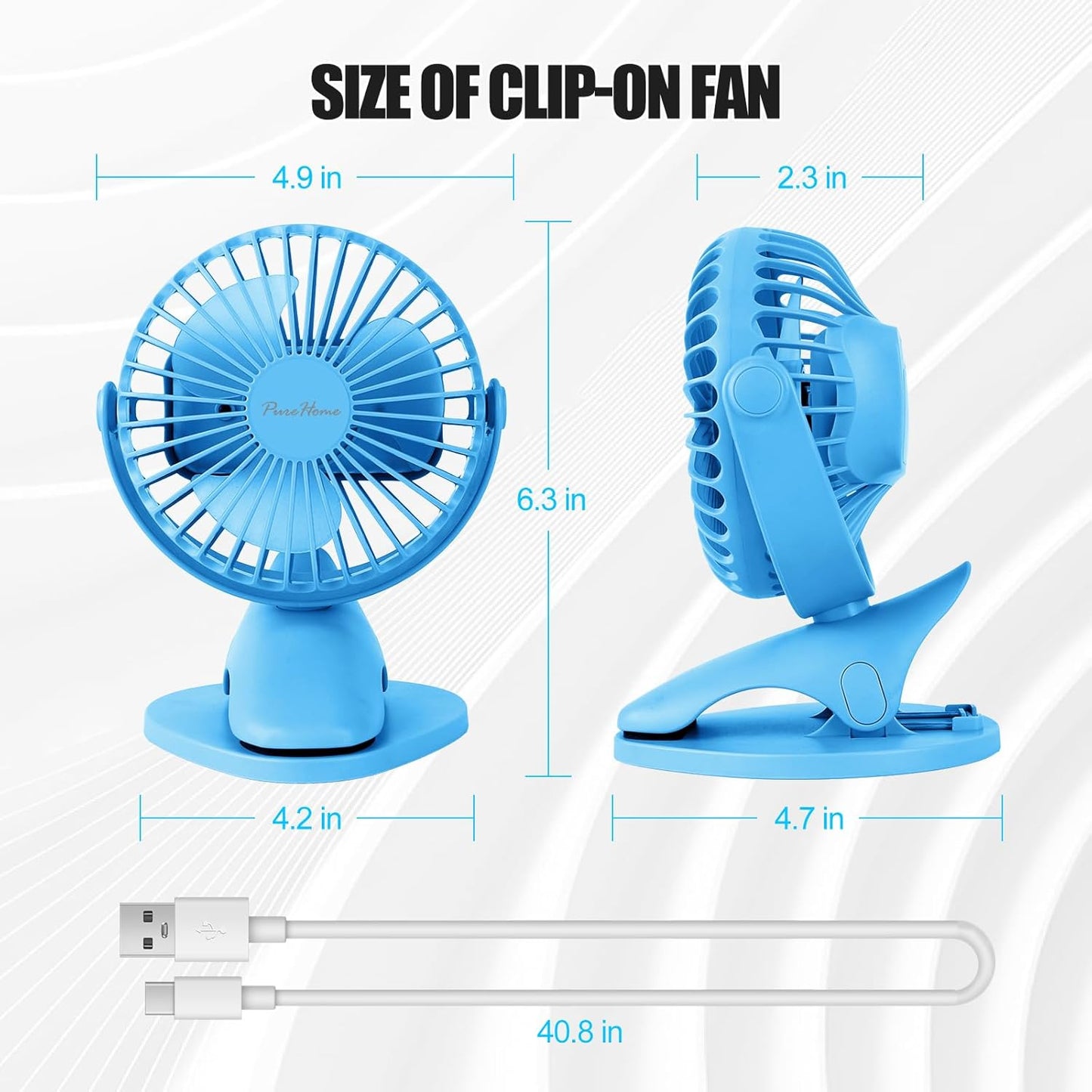 Portable Clip Fan Battery Operated,3 Speeds USB Rechargeable Mini Table Fan with Strong Airflow,360°Rotation Ultra Quiet Personal Desk Fan for Home Office Bedroom Dorm Stroller Camping(White)