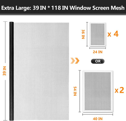 Secopad Window Screen Door Repair Kit, 48" x 177" Screen Door Mesh Replacement Kit, Durable Fiberglass Mesh Roll with Tools for Windows Doors Patio and Porch Replacement, Black
