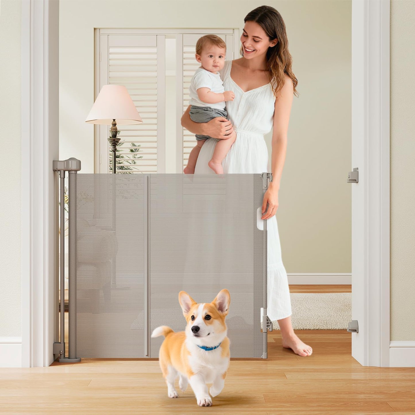 Miumoon One-Hand Operation Retractable Baby Gates, 71 inch Retractable Gate with Reinforced Strip Design to Prevent Crawling Through, 6 FT Retractable Dog Gate for Stairs, Doorways, Hallways