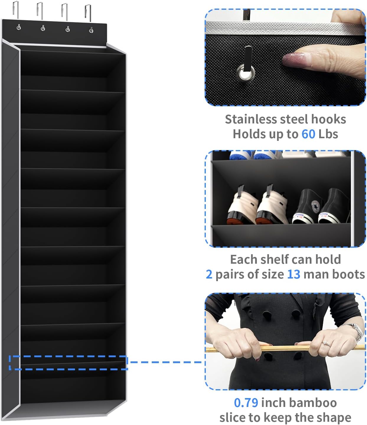 REGELETO 28 Large Pocket Over the Door Shoe Organzier, Hanging Shoe Rack for Door Large Capacity Shoe Organizer Holder with 4 Metal Hooks.