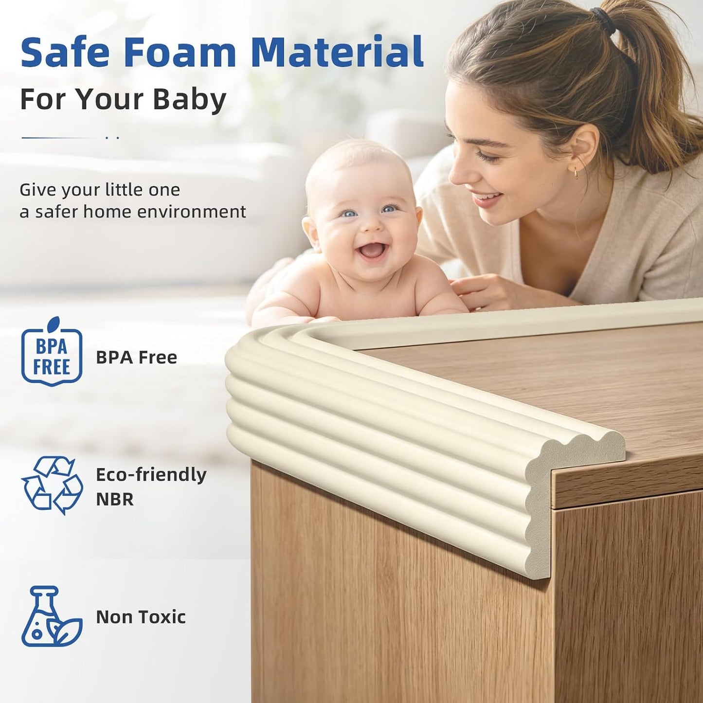 Edge Protector for Baby, Extra Wide Corner Protectors Guards, 6.5' x 3.15" | Foam Padding Furniture Corners & Edges Safety Bumper Edge Cushion for Crib, Wall, Fireplace, Off White