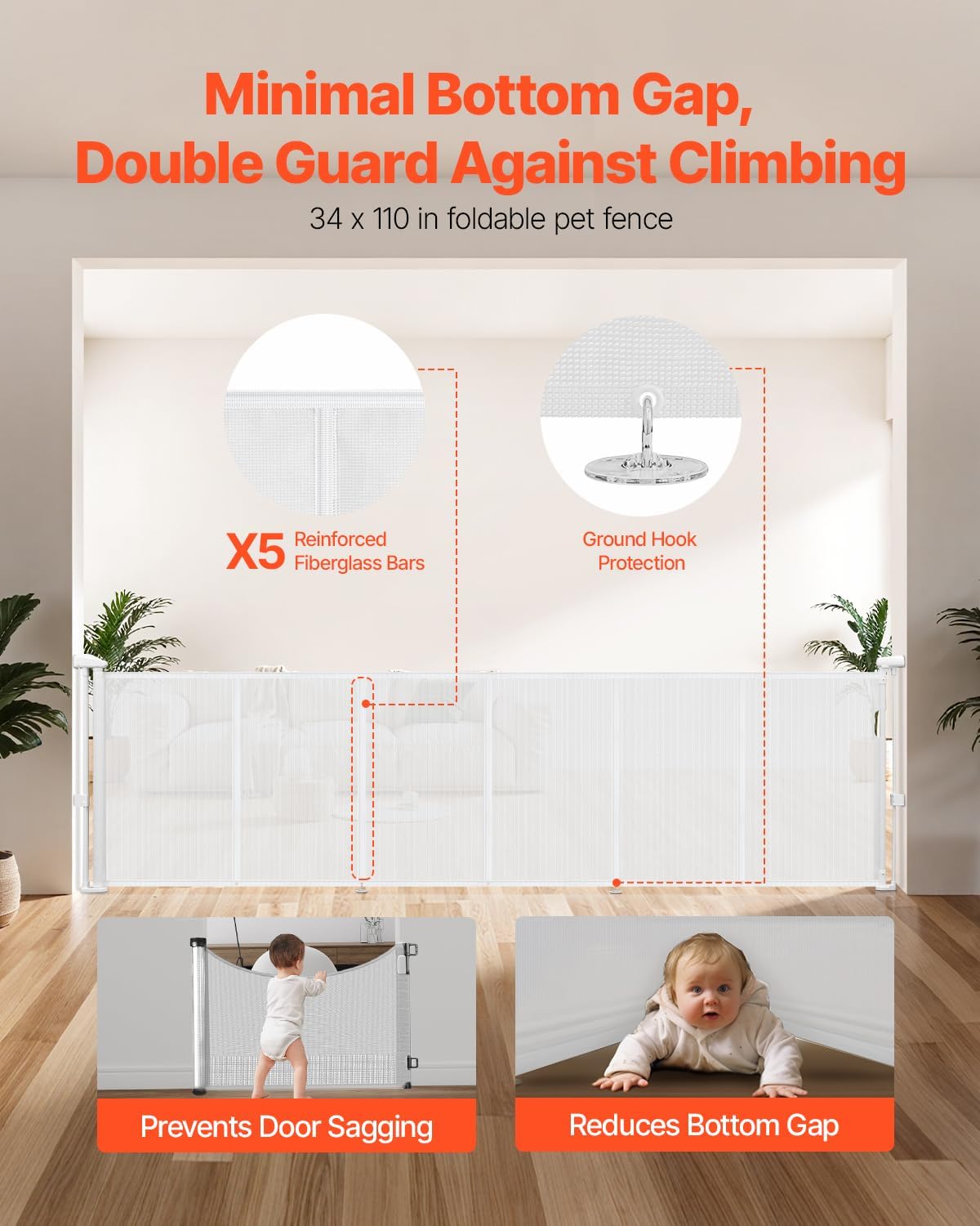 VEVOR Retractable Baby Gate, 34 inch Tall, Extends up to 71 inch Wide, Retractable Gate for Kids or Pets, Mesh Material, Easy to Install for Indoor Stairs, Doorways, Hallways, Playrooms, Gray