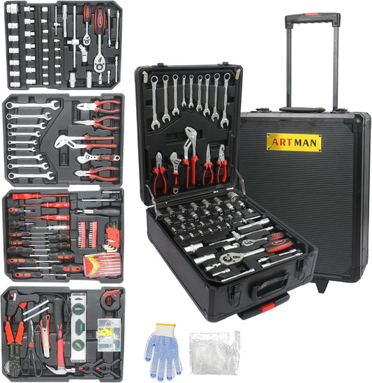 899PCS Tool Set, Household Tool Kit with Rolling Tool Box, Complete Tool Box Set Hand Tool Set with Tool Box, Mechanic Tool Set Rolling Tool Set for Auto Repair/Home Tool Set (Black)