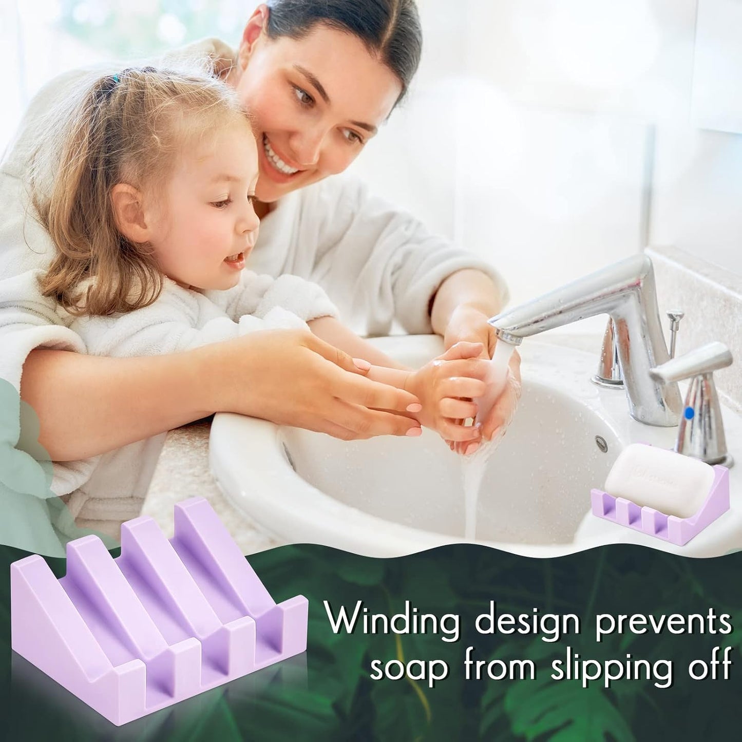 Cunhill 2 Pieces Silicone Soap Dish Self Draining Soap Dish Shower Waterfall Bar Soap Holder Tray with Drain Soap Saver for Kitchen Bathroom Accessories (Black)