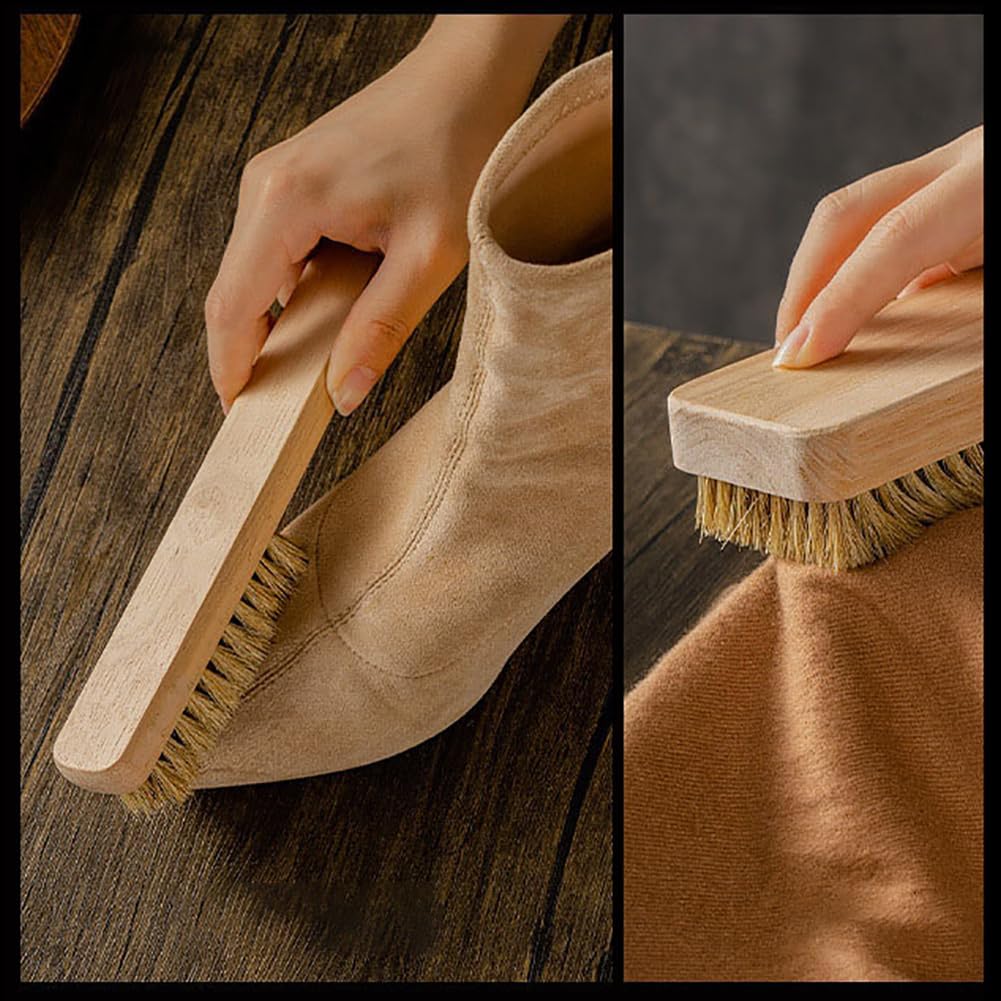 Soft Boar Bristle Cleaning Brush Wooden Laundry Scrub Brush Clothing Stain Brushes Clothes Scrubbing Brushes Shoe Cleaning Scrubbers Shoe Care Tools for Delicate Fabrics Large