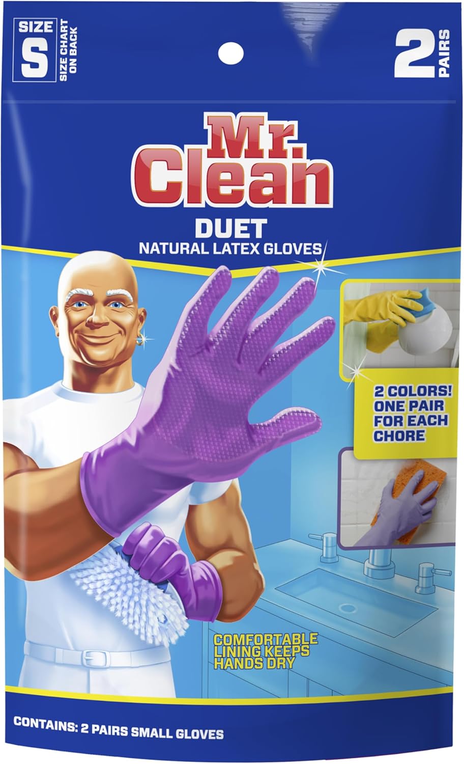 Mr. Clean Bliss Cleaning Gloves Premium Reusable Vinyl Latex-Free Gloves with Non-Slip Grip, Large
