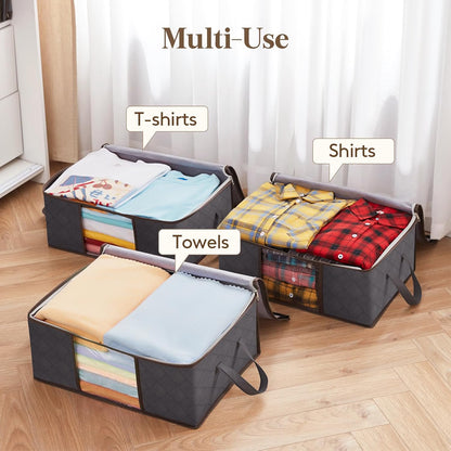 Lifewit 3 Pack 90L Clothes Storage Bins with Lids, Foldable Blanket Storage Bags with Zippers, Clear Window and Reinforced Handles, Closet and Organization for Clothing, Sweater, Comforter, Bedding
