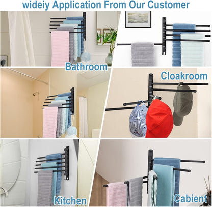 5-Arm Swivel Towel Rack - 180° Rotating Wall Mounted, 304 Stainless Steel Rustproof, Heavy Duty Bathroom Accessories, Space Saving Towel Organizer for Bathroom Kitchen Laundry - Pearl White
