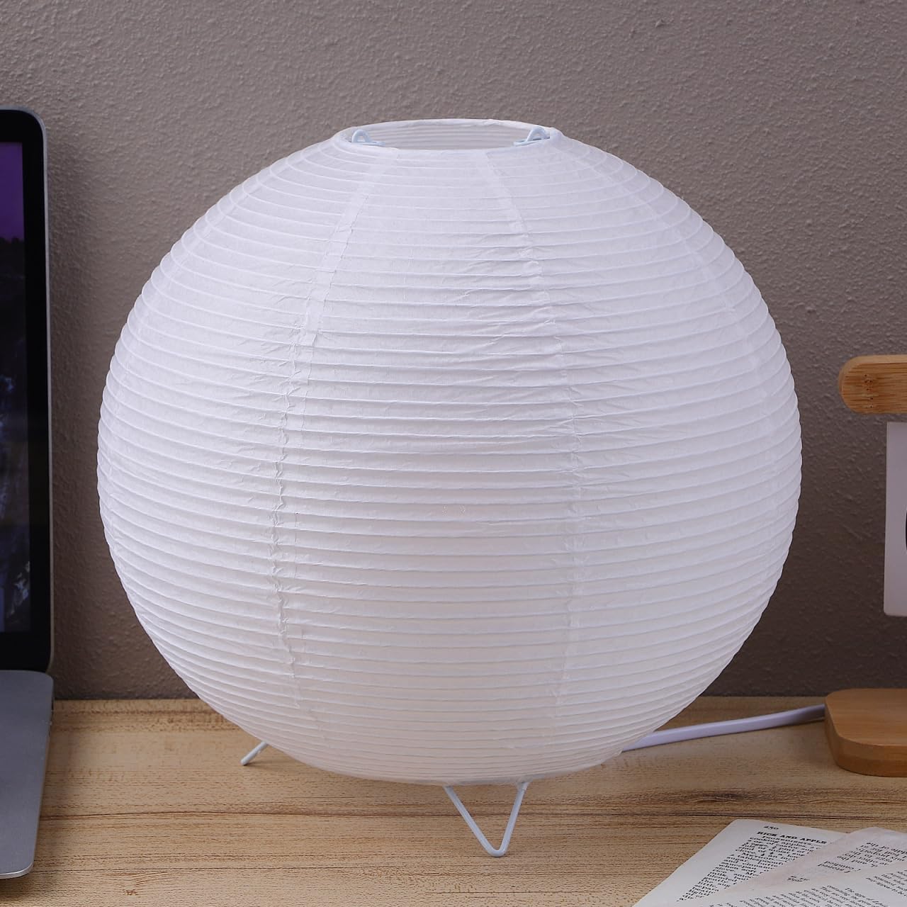 Lurrose Rice Paper Lamp Desk Floor Lantern Nightstand Bedside Smalll Lamps for Bedroom Living Room Office Classroom Dorm (Ball, 9.8"x9.8"Inch)