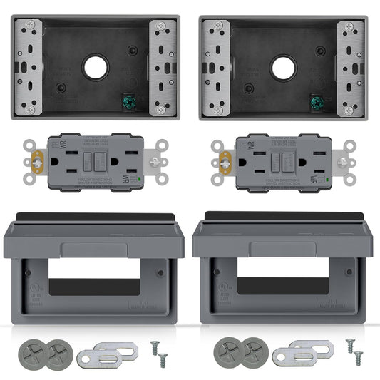 ELEGRP Outdoor GFCI Outlet with Cover, Weather Resistant GFCI Receptacle and Wall Plate, 15 Amp Self-Test GFI Electrical Outlet, Thinner Design Ground Fault Receptacle, UL Listed, Matte White, 1 Pack