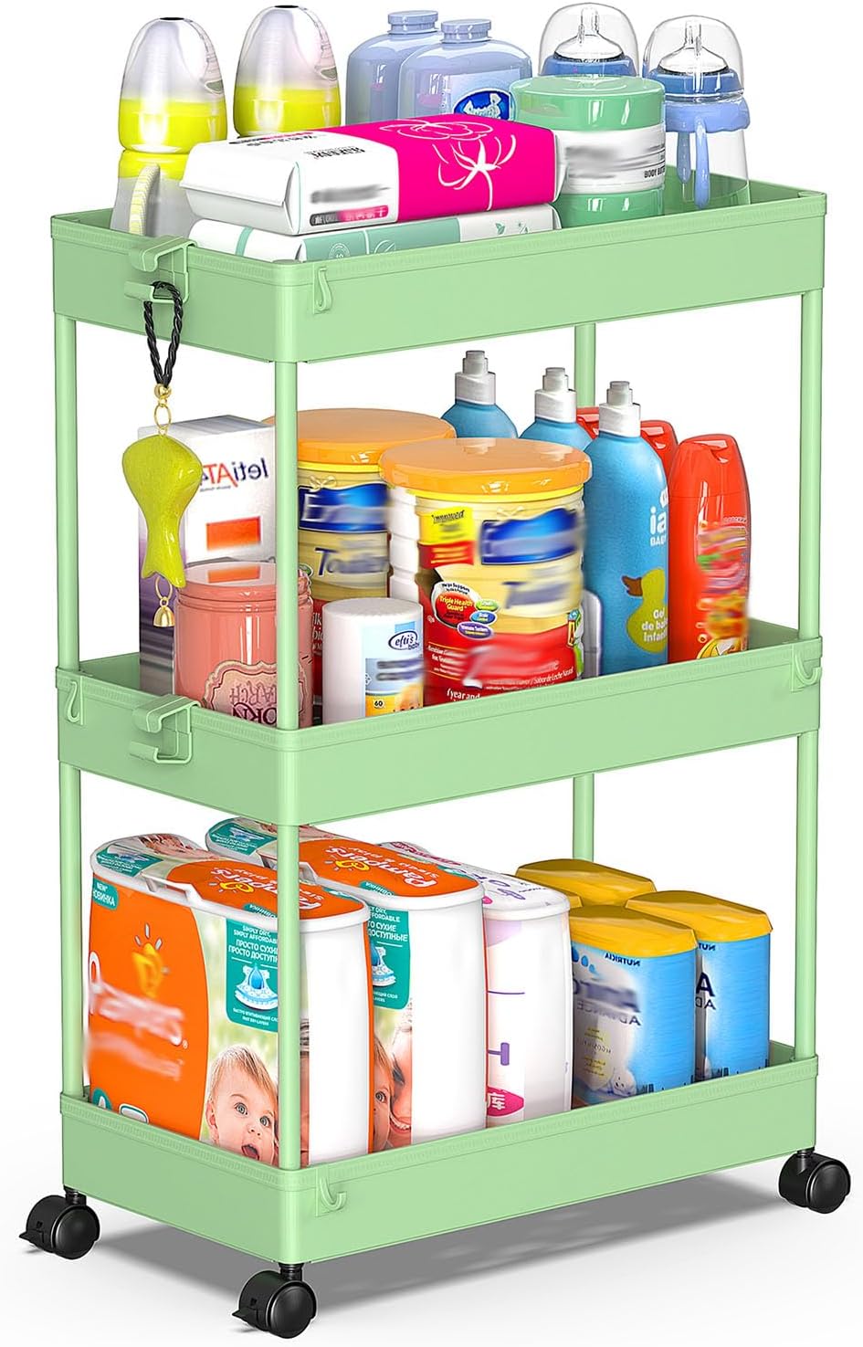 SPACEKEEPER 5-Tier Rolling Cart, Bathroom Storage Organizer Utility Cart, Mobile Shelving Unit Slide Out Shelves for Kitchen Living Room Laundry Room & Dressers, Black