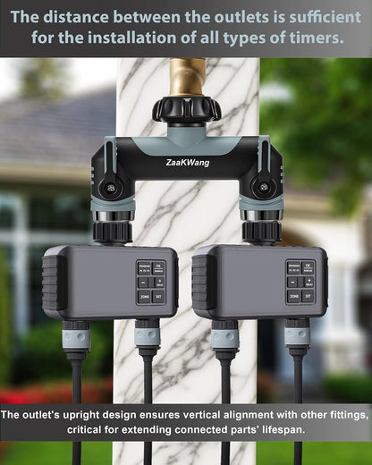 Garden Hose Splitter 2 Way, Heavy Duty Water Hose Spigot Bib Splitter, Outdoor Faucet Splitter with Shutoff Valve, T Adapter Connector with 3/4 - Inch GHT Thread (Grey)