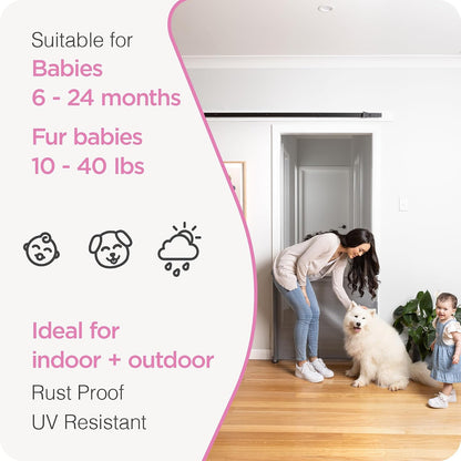 Retractable Baby Gate Perma Child Safety 33" Tall x 55” Wide, Mesh, for Stairs, Doorways, Dogs, Pets, Indoor, Outdoor, One-Handed Operation, Locking, Easy Install, Hardware Mount, White