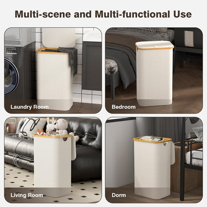 160L Laundry Hamper with Lid, 3 Section Laundry Basket with 3 Removable Bag | Clothes Hampers for Laundry with Bamboo Frame Handle, Large Dirty Clothes Hamper for Laundry Room, Bathroom, Bedroom, Black
