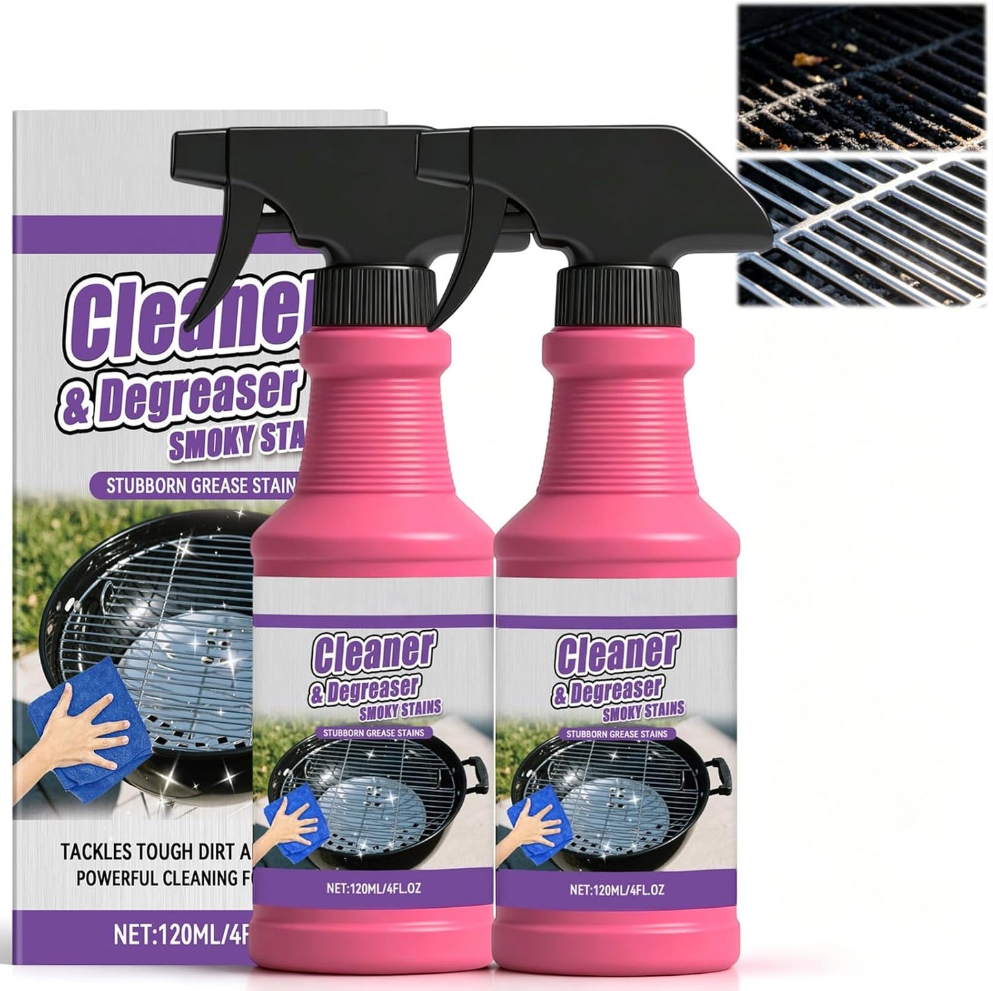 2PCS Fast Acting Heavy Duty Grill Degreaser Spray, Heavy Duty BBQ Grill Degreaser, Multi Functional Grease Remover for Outdoor Grills, Stubborn Splatters for Kitchen, Easy Off Oven Cleaner for Home