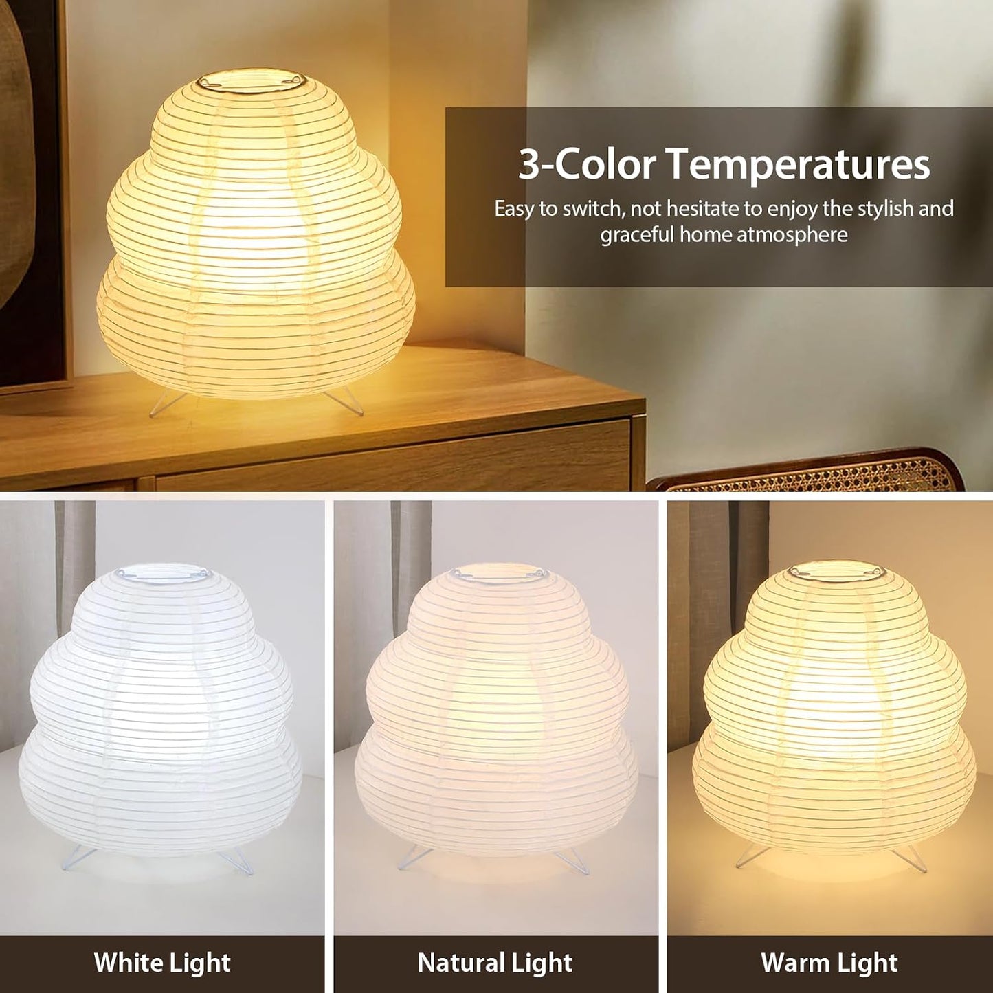 Small Rice Paper Lamp, Japanese Lamp Lantern Table Lamp, Paper Table Lamp, Lantern Lamps for Desk Bedrooms Bedside Night Light (Tower)