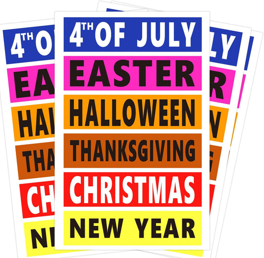 Holiday Color Coded Labels Multi-Pack - Seasonal Decoration Storage Stickers for Christmas, Halloween, Easter - Labels for Home, Office & Classroom Organization