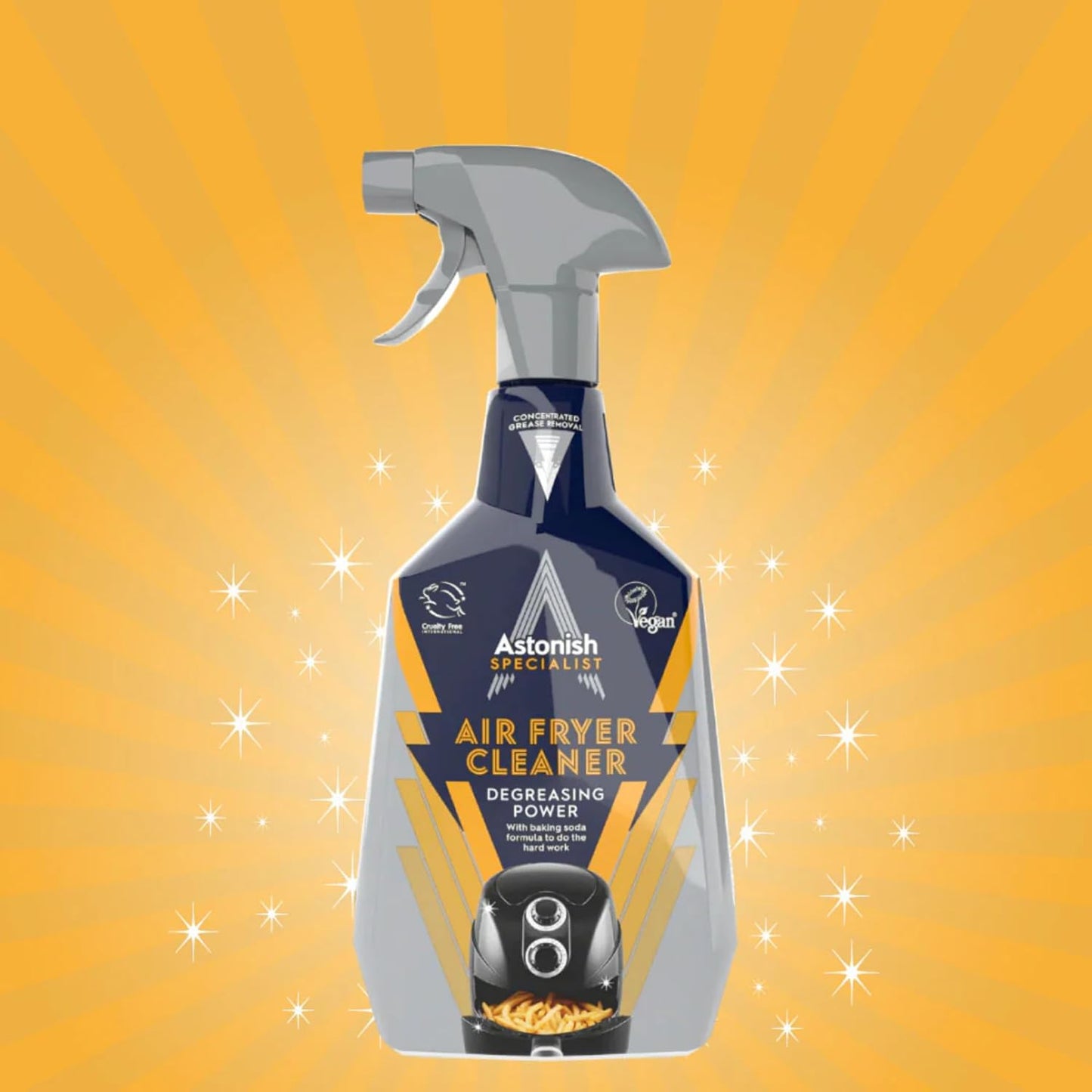 Astonish 750ml Specialist Air Fryer Cleaner Spray with Baking Soda - Non Stick Safe Grease Remover, Food Residue Lifter, Quick Rinse Vegan Cruelty Free Kitchen Appliance Degreaser, No Scrub Formula