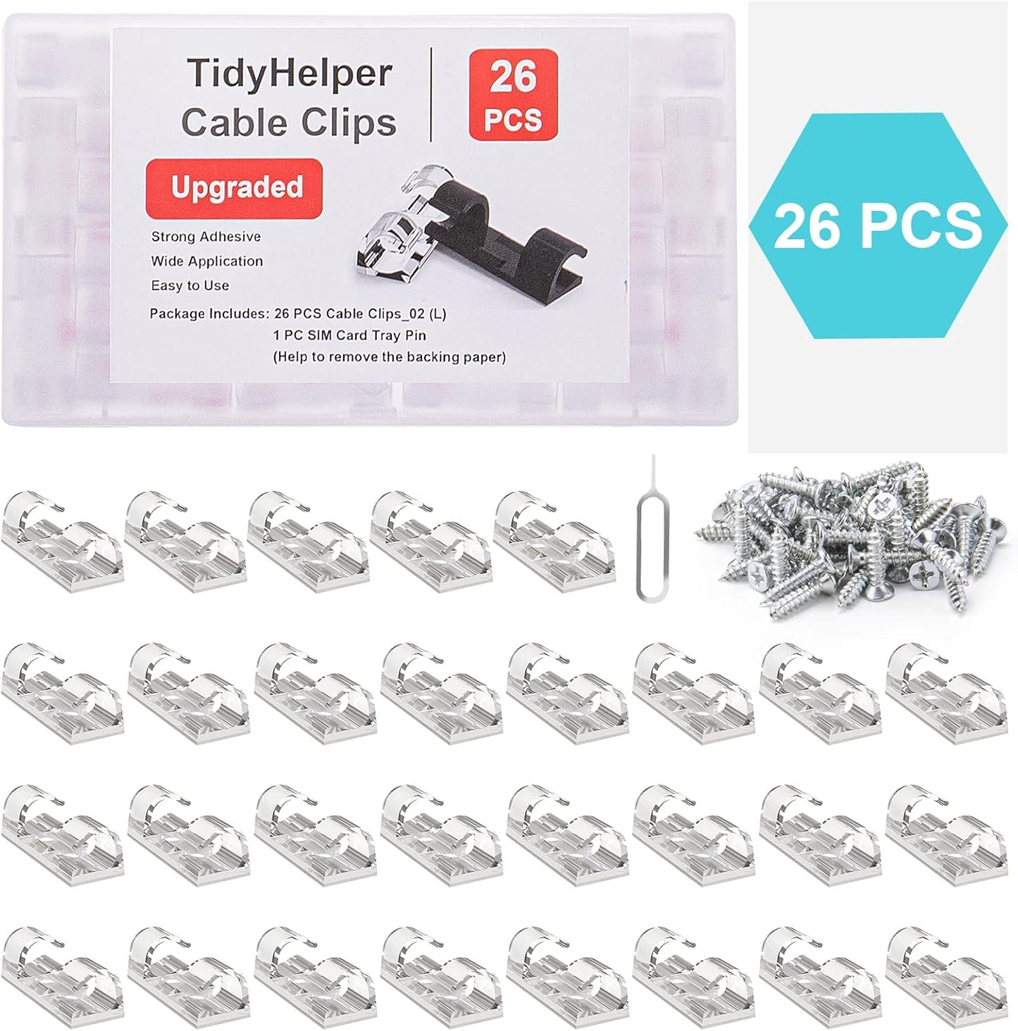 Adhesive Cable Clips Clear (40PCS, M), Upgraded Wire Holders for Wall, Strong Cord Organizer Under Desk, Car, PC, Christmas Light Indoor/Outdoor