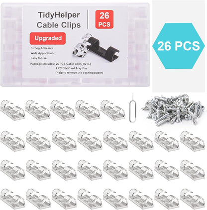Adhesive Cable Clips Clear (40PCS, M), Upgraded Wire Holders for Wall, Strong Cord Organizer Under Desk, Car, PC, Christmas Light Indoor/Outdoor