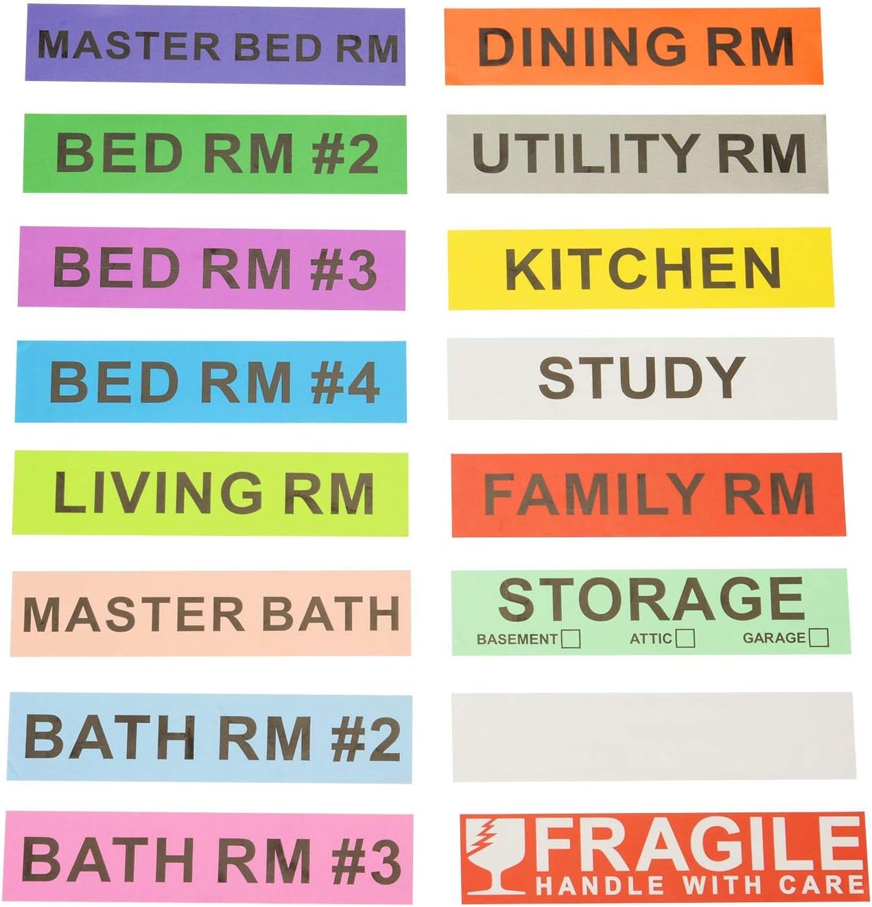 960 Count Home Moving Color Coding Labels - 14 Different Living Spaces Packing Boxes Moving Stickers + 1 Roll Fragile Stickers + 1 Roll Blank Label for Customization - 16 Rolls Total, 60 Labels/Roll