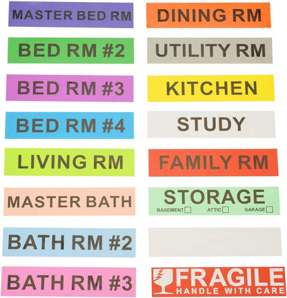 960 Count Home Moving Color Coding Labels - 14 Different Living Spaces Packing Boxes Moving Stickers + 1 Roll Fragile Stickers + 1 Roll Blank Label for Customization - 16 Rolls Total, 60 Labels/Roll