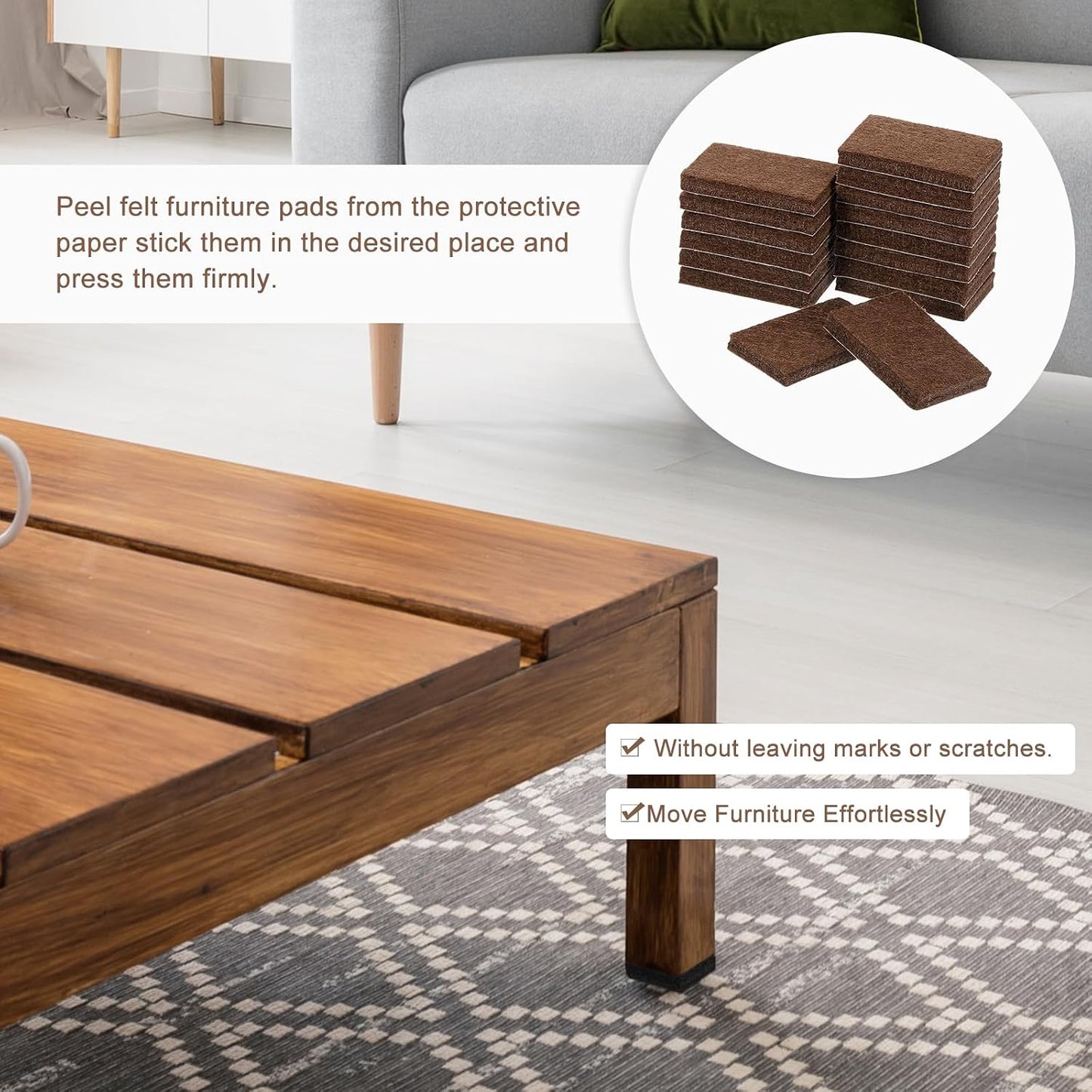 uxcell Furniture Pads, 16Pcs 1.4"x0.9" - Rectangle Self Adhesive Felt Furniture Pads, Hardwood Floor Protectors for Furniture Feet Chairs Legs (Brown)