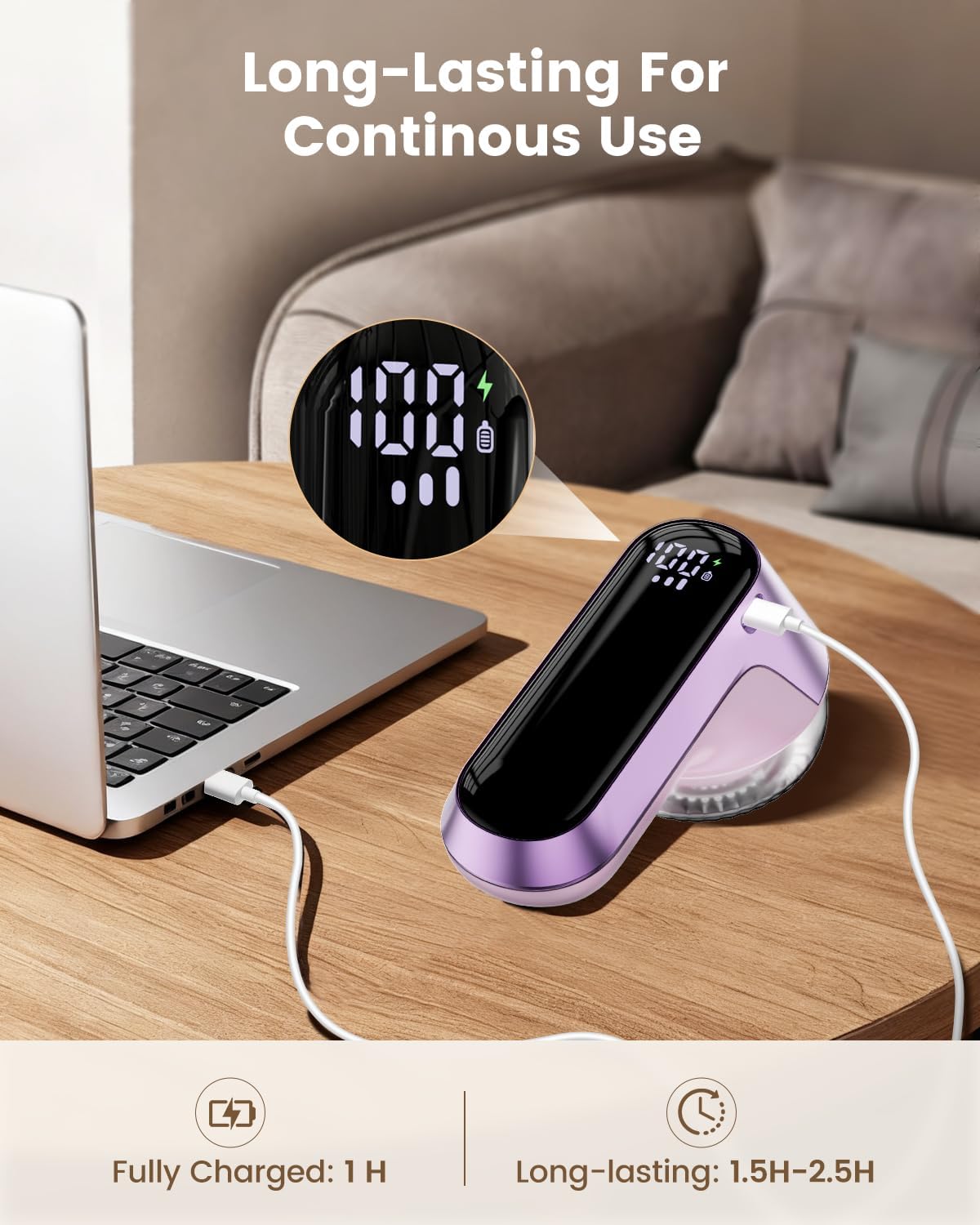 coldSky Fabric Shaver, Rechargeable Lint Shaver with Digital Display, Portable Sweater Defuzzer with 3 Speeds, 6 Leaf Blades and Safety Lock, Electric lint Remover for Clothes, Sweater (Silver)