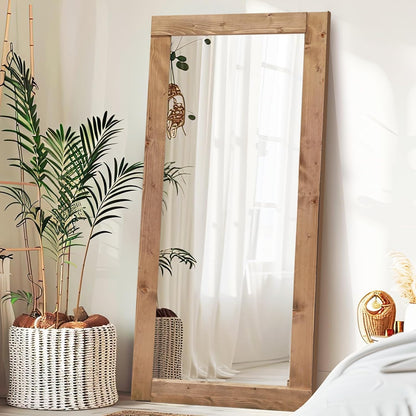 Solid Wood Full Length Mirror - 65"x22" Arched Floor Mirror, Free Standing & Wall Mounted - Elegant Design for Bedroom, Dressing Room, Hallway, Brown