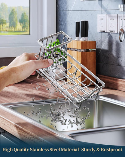 Consumest Sponge Holder for Kitchen Sink - Kitchen Sink Caddy Organizer with Removable Drip Tray for Countertop Dish Soap Dispenser Brush Storage Accessories 304 Stainless Steel - Black