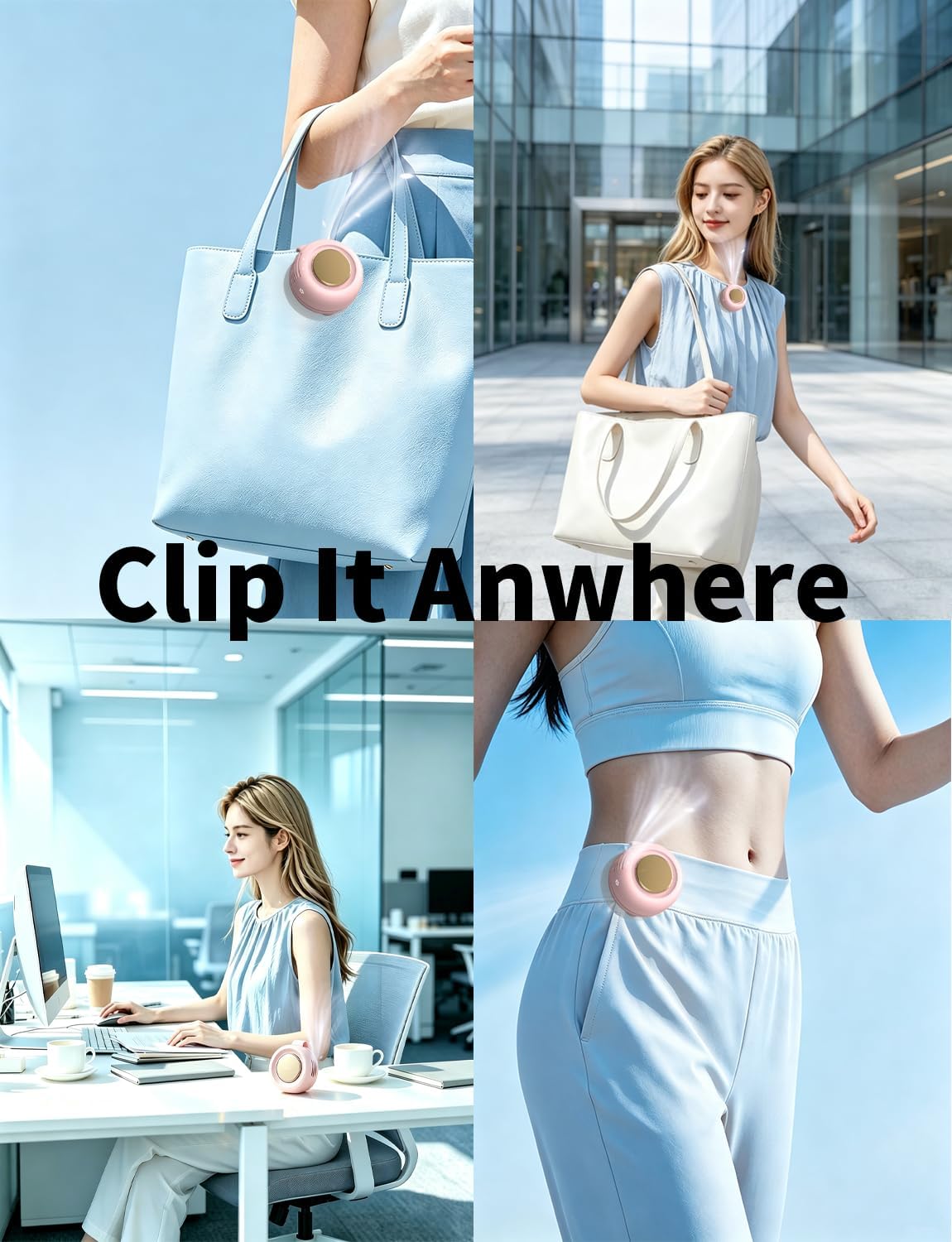Portable Silent Mini Bladeless Fan, Clip On Fan for Shirt, 3 Speeds & Queit, Hands Free Waist Whirlwind Fans, USB Rechargeable, Suitable for Outdoor & Travel & Office (pink)