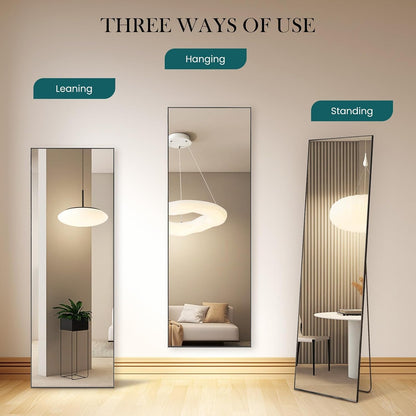 DUMOS 64"x21" Full Length Mirror, Full Body Mirror, Black | Aluminum Alloy Thin Frame, Leaning or Hanging, Suitable for Bedroom, Livingroom, Cloakroom