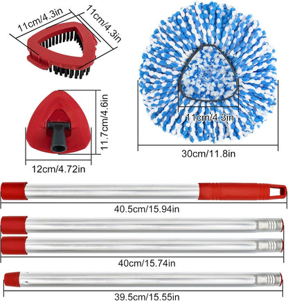 Spin Mop Handle,Mop Replace Heads,Brush and Base Compatible with O Cedar EasyWring 1 Tank,2 Microfiber Mop Refills and Brush,4-Section 30-58" Mop Handle,Mop Base Combo Set for Wet/Dry Floor Cleaning