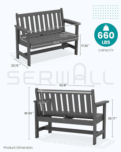 SERWALL HDPE Outdoor Storage Bench, Deck Box with Waterproof Storage Bags | All-Weather Benches | 57 Gallon Dual-Use Seat | Organizer Deck Boxes for Patio, Garden Tools & Pool | Dark Black