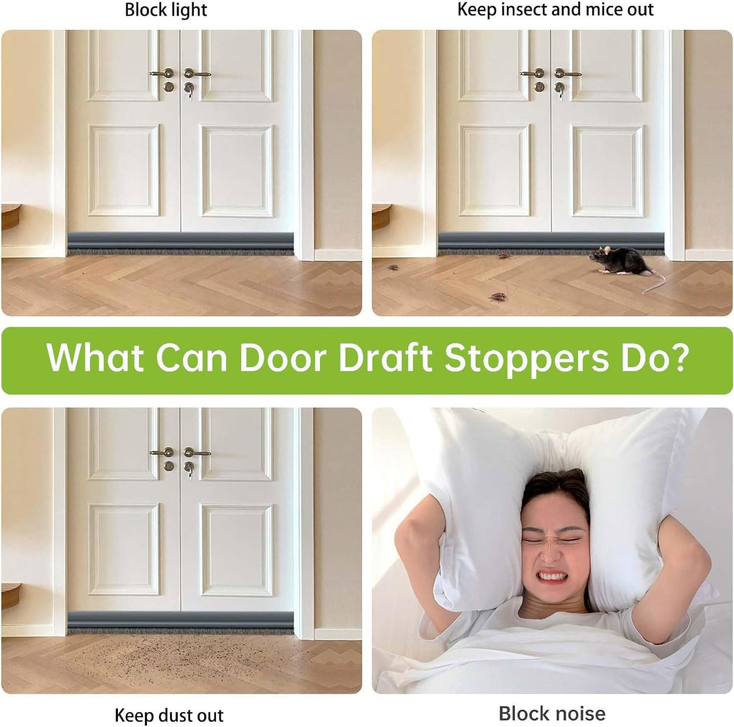2 PCS Brush Door Sweep, Draft Stoppers for Bottom, Draft Stopper with Brush for Exterior Door, Bottom Seal Strip for Protection Against Bug, Dust, 2" W x 39" L, Black