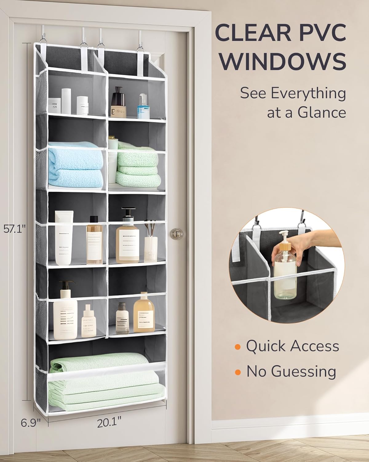 ULG Over the Door Organizer, 5-Tier Extra Large Hanging Storage with 10 Mesh Pockets, 100 lbs Capacity, Heavy Duty Door Organizer for Closet, Bedroom, Nursery Storage, Beige