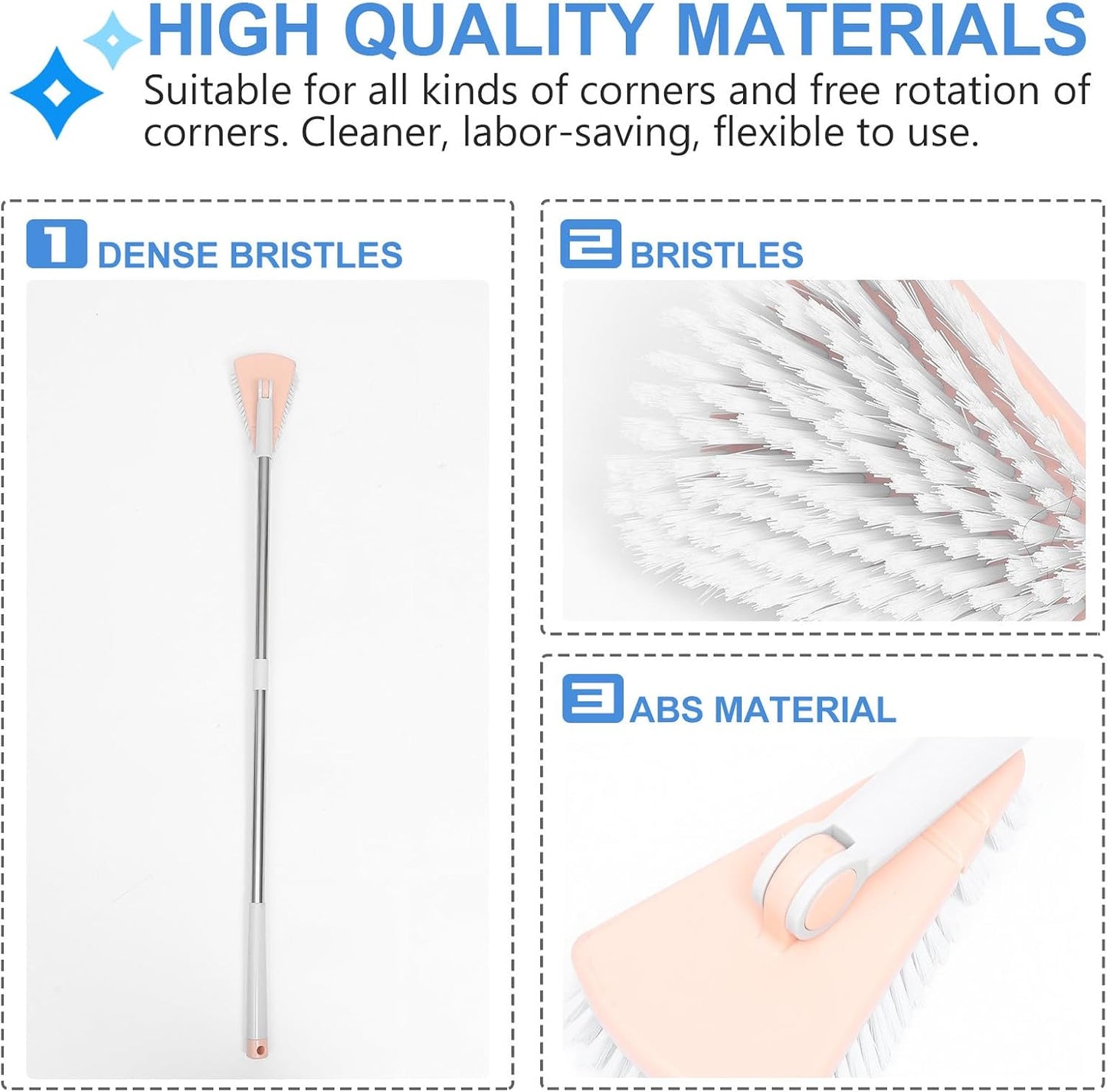 Bathroom Cleaning Brush with Long Handle Stiff Bristles Floor Cleaner Scrub Brush for Tile and Tub in Light Pink for Home Cleaning