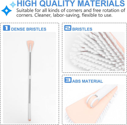 Bathroom Cleaning Brush with Long Handle Stiff Bristles Floor Cleaner Scrub Brush for Tile and Tub in Light Pink for Home Cleaning