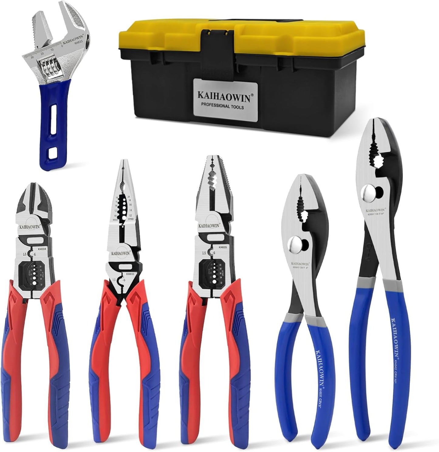 KAIHAOWIN 11-Piece Home Tool Kit with Carry Case - CR-V Steel Pliers Set, Wrench, Hammer, Screwdriver & Wire Cutter for DIY Repair, Automotive, Plumbing & Household Maintenance