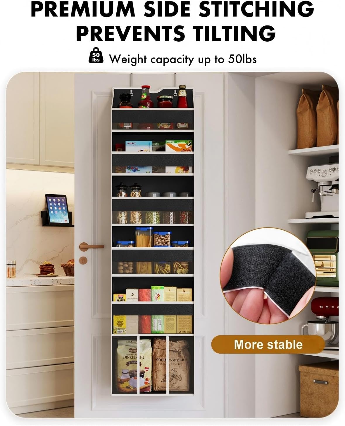 Over the Door Hanging Organizer - Closet Door Organizer and Storage with Large Pockets, Swing-Proof Behind The Door Organizer for Bathroom Nursery (Grey, 1 Pack -Extra Large 6 Tier)