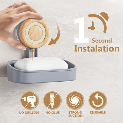 Double Layer Soap Dish for Shower 2 Pack, Wall Mounted Bar Soap Holder Suction Cup 2 Layer Self Draining Soap Case Sponge Holder for Shower Bathroom, Tub and Kitchen Sink, Drill-Free Tray