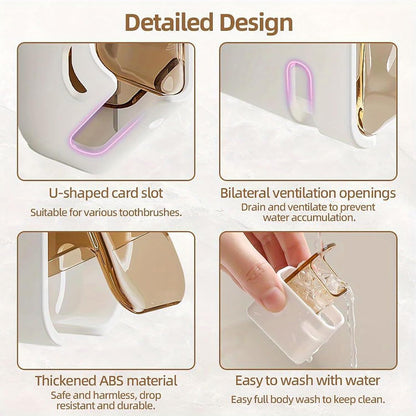 2 Pcs Toothbrush Holders for Bathroom, Toothbrush Holder Wall Mounted with Cover - Moisture-Proof and Dust-Proof Toothbrush Storage Organizer for Family & Travel