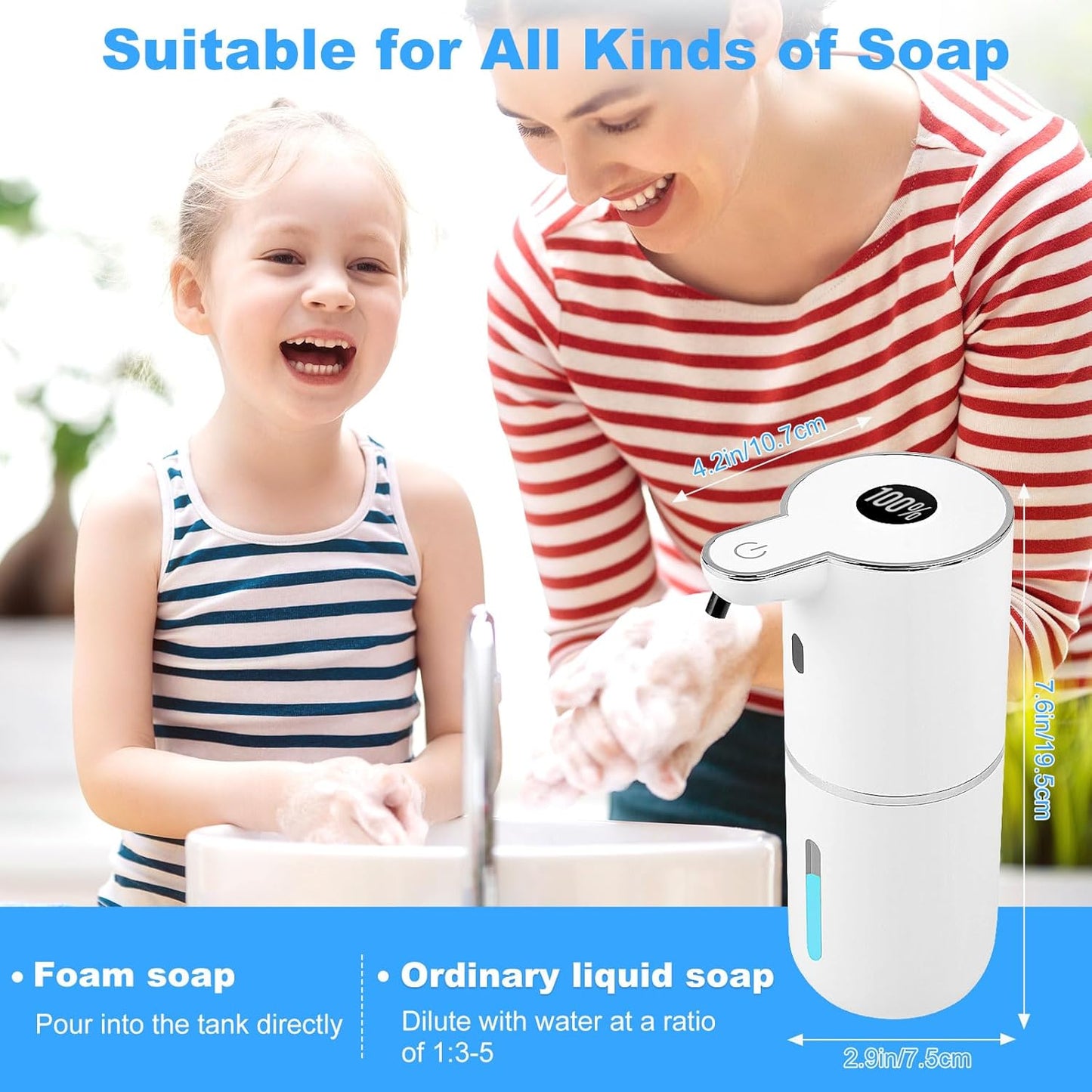 Automatic Soap Dispenser,6-Level Foaming Hand Soap Dispenser,Touchless Dish Soap Dispenser for Kitchen Bathroom,Ipx5 Waterproof,1200mah Rechargeable,12.8oz/380ml,Wall Mount & Countertop