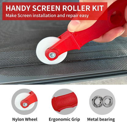 4PCS Window Screen Door Repair and Replacement Kit, 48"x118" Fiberglass Screen Mesh, 0.125" x 40' TPE Spline,Spline Roller and Remove Hook, Window Screen and Sliding Screen Door Replacement