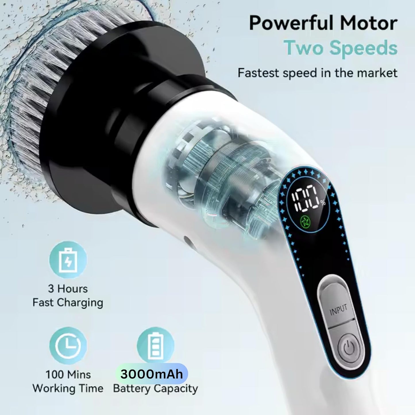 Electric Spin Scrubber for Cleaning, Cordless Power Scrubber with Long Handle, 10 Replaceable Brush Heads, 2-Speed, IPX7 Waterproof for Bathroom, Shower, Tub, Tile & Kitchen
